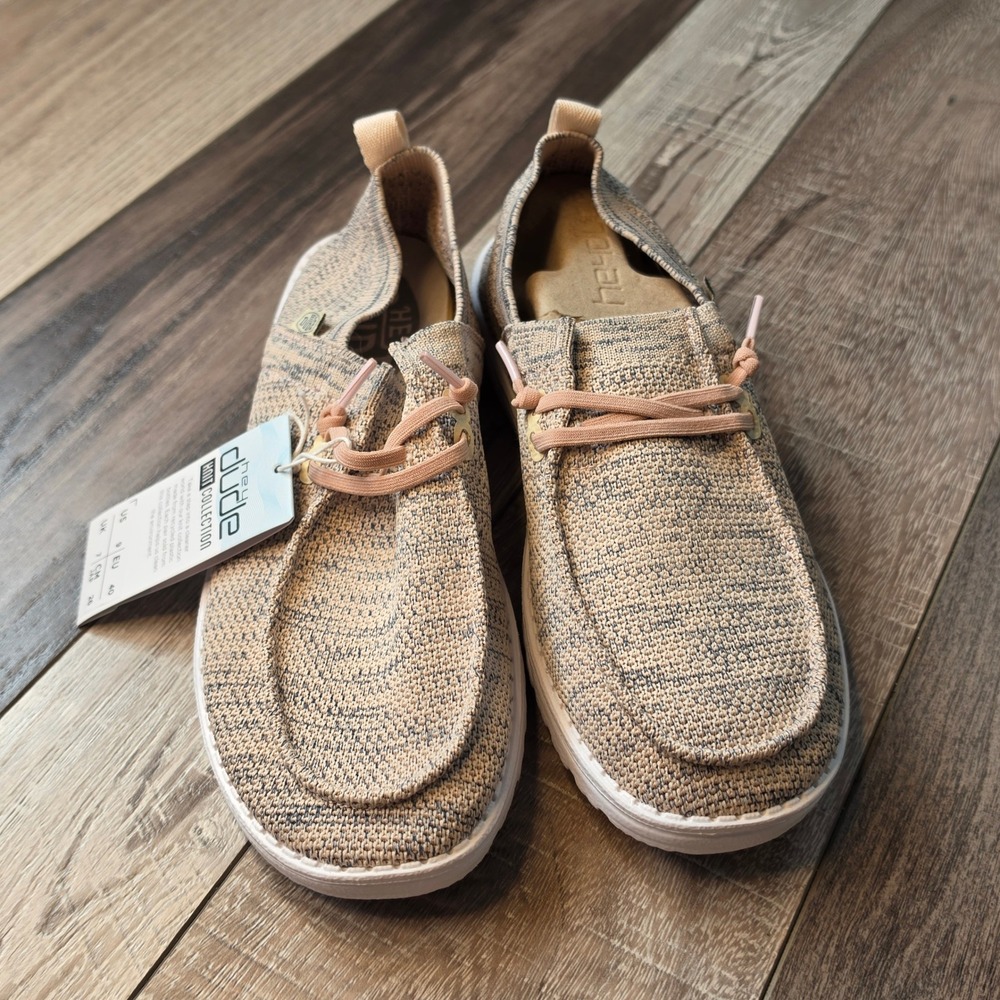Hey Dude Knit Collection Women's Casual Lace-Up Sneakers in Beige - Picture 2 of 7